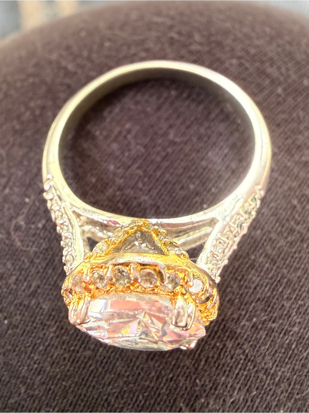 VTG Clear Crystal Halo Ring with Two-Tone Accent